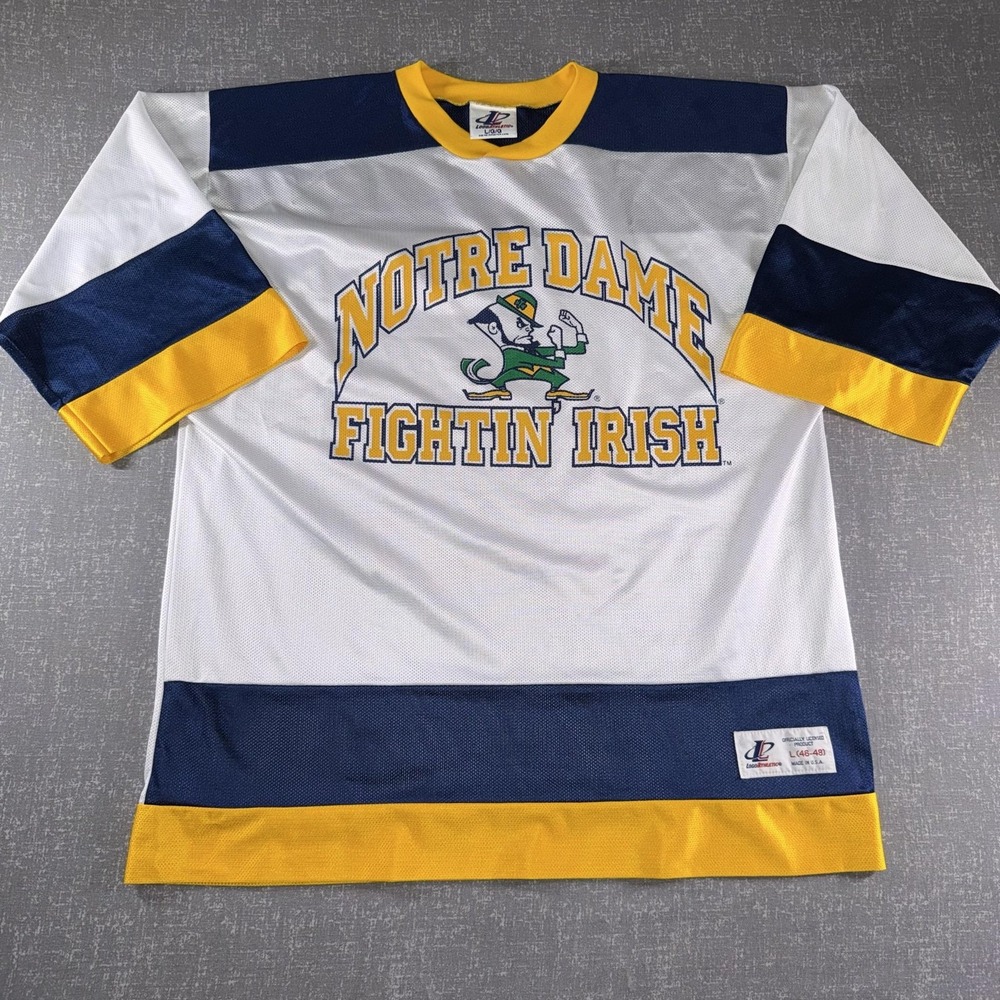 Vintage Notre Dame Fighting Irish Jersey Mens Large NCAA Hockey Logo Athletic